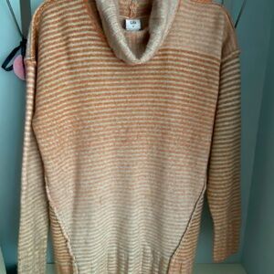 CAbi Women's Cowl Neck Sweater - Orange and Cream